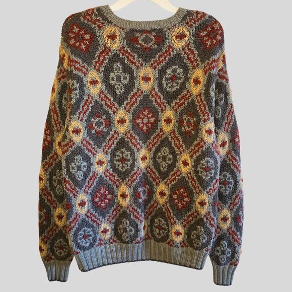 Vintage Perry Ellis Sweater Mens Size Large Burgundy Wool Tribal Knit Grunge 90s - Picture 2 of 14